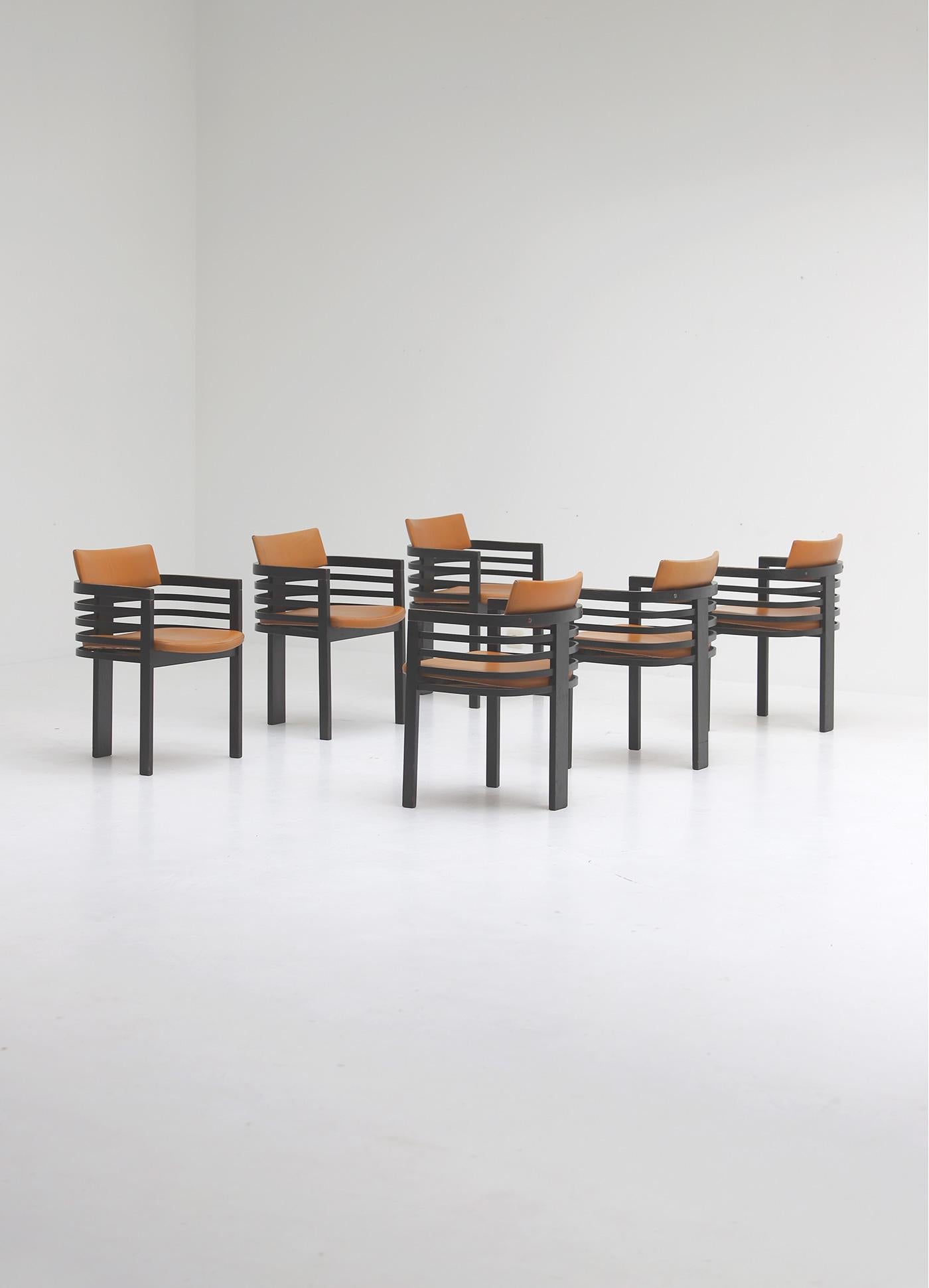 set of architectural dining chairs by Jean Batenburg for MI, Belgium 1970 For Sale 3