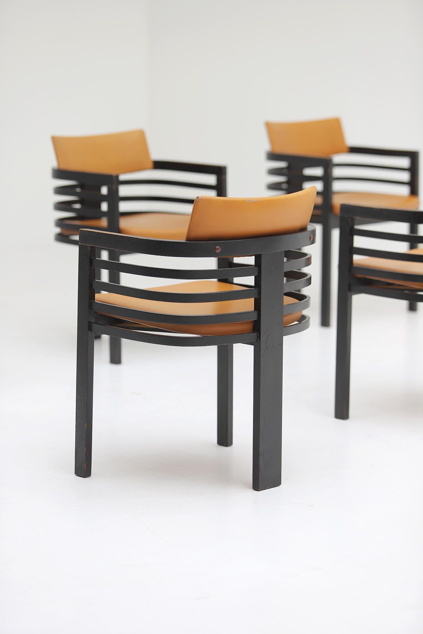 set of architectural dining chairs by Jean Batenburg for MI, Belgium 1970 For Sale 4