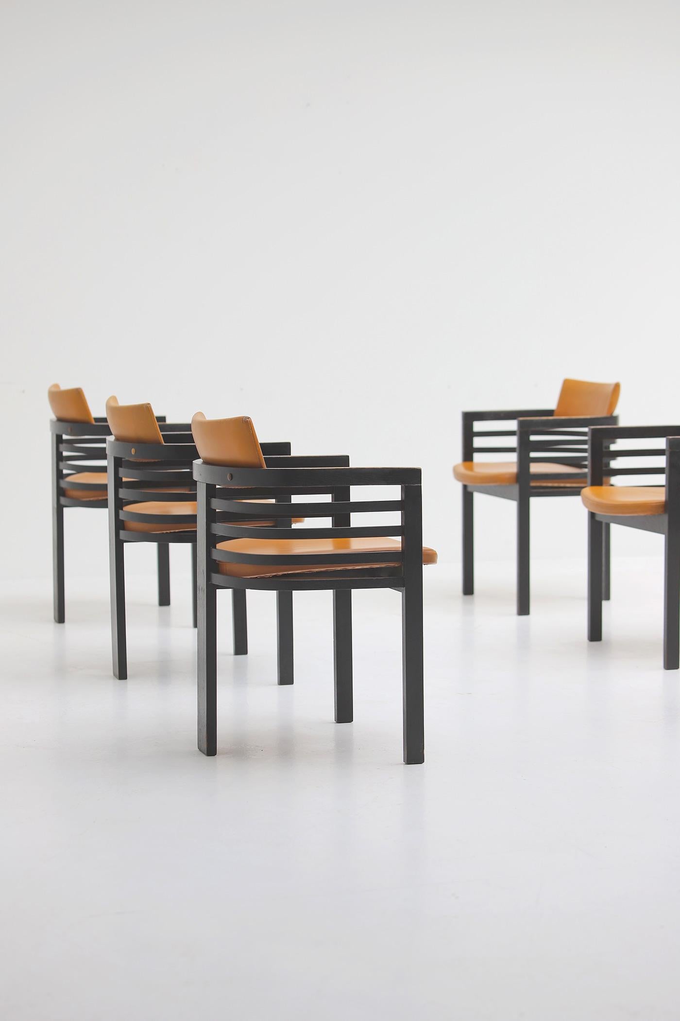 set of architectural dining chairs by Jean Batenburg for MI, Belgium 1970 For Sale 5