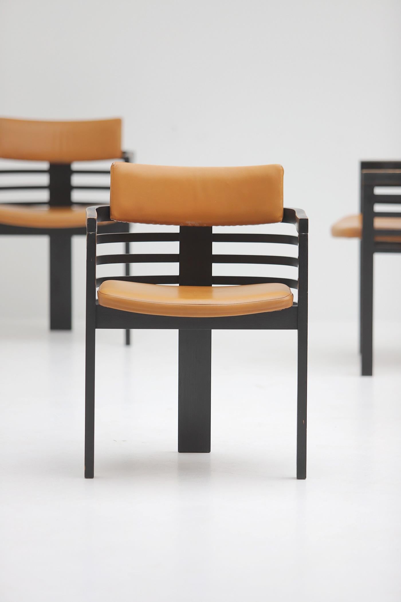 Mid-Century Modern set of architectural dining chairs by Jean Batenburg for MI, Belgium 1970 For Sale