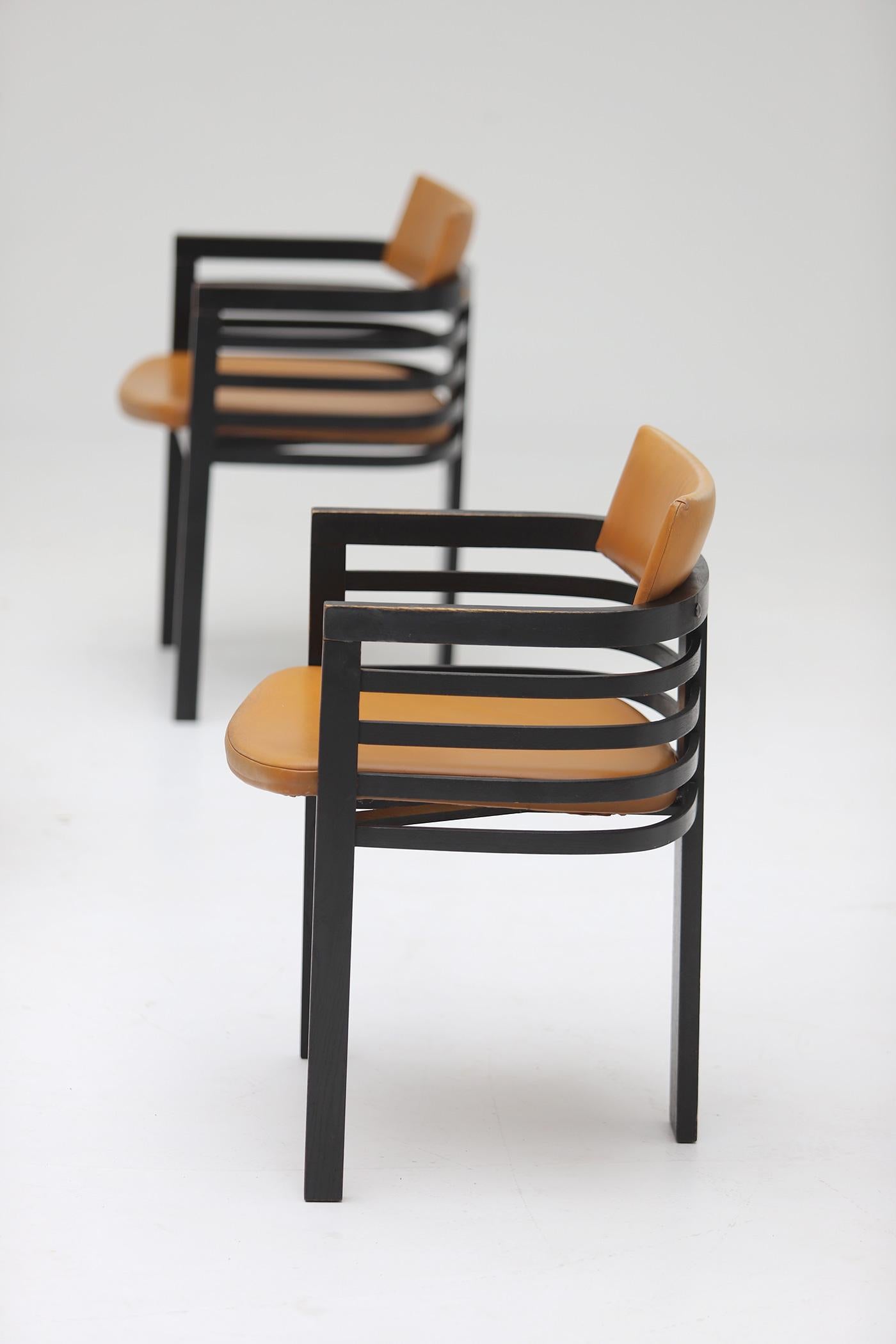 Belgian set of architectural dining chairs by Jean Batenburg for MI, Belgium 1970 For Sale