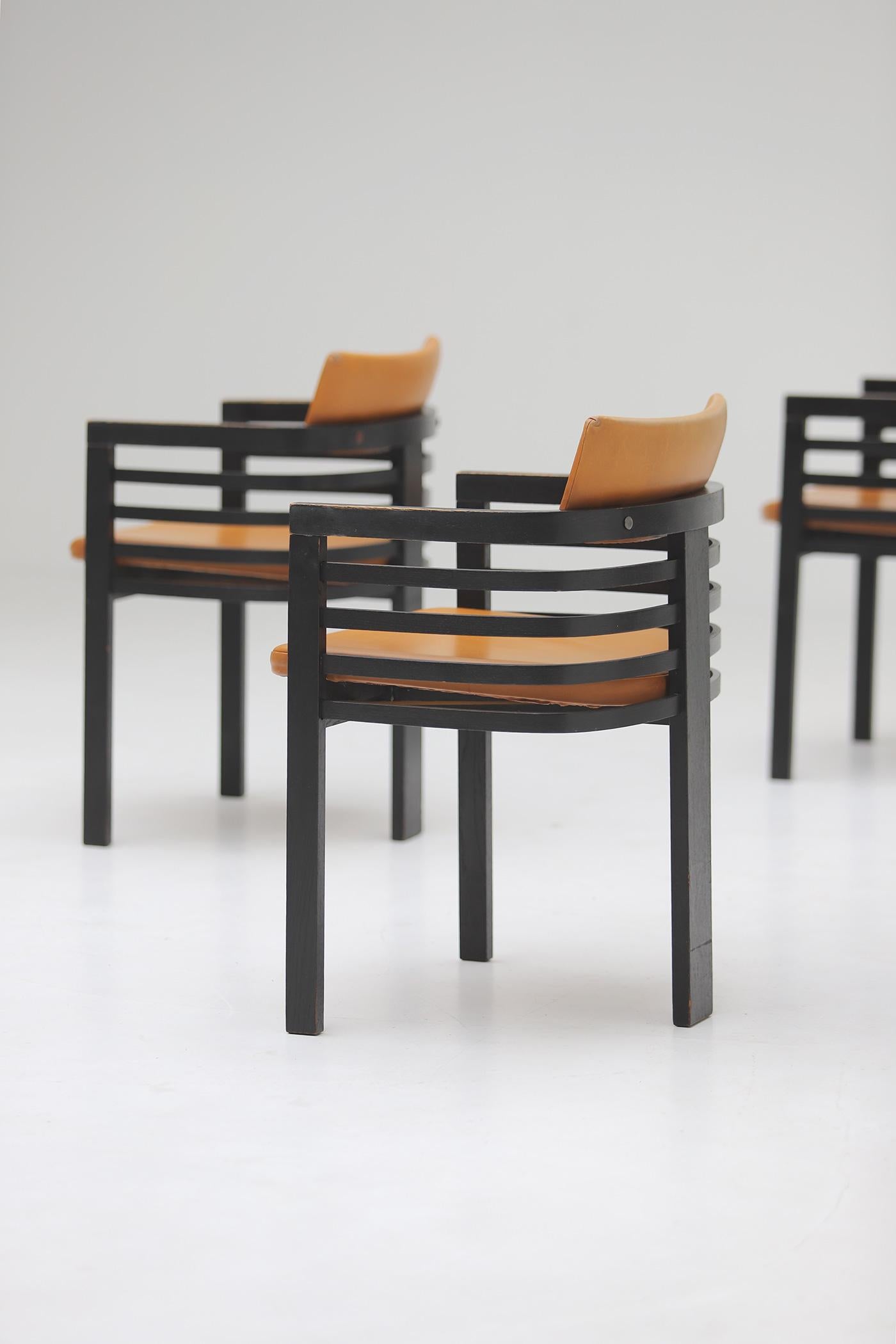 Late 20th Century set of architectural dining chairs by Jean Batenburg for MI, Belgium 1970 For Sale