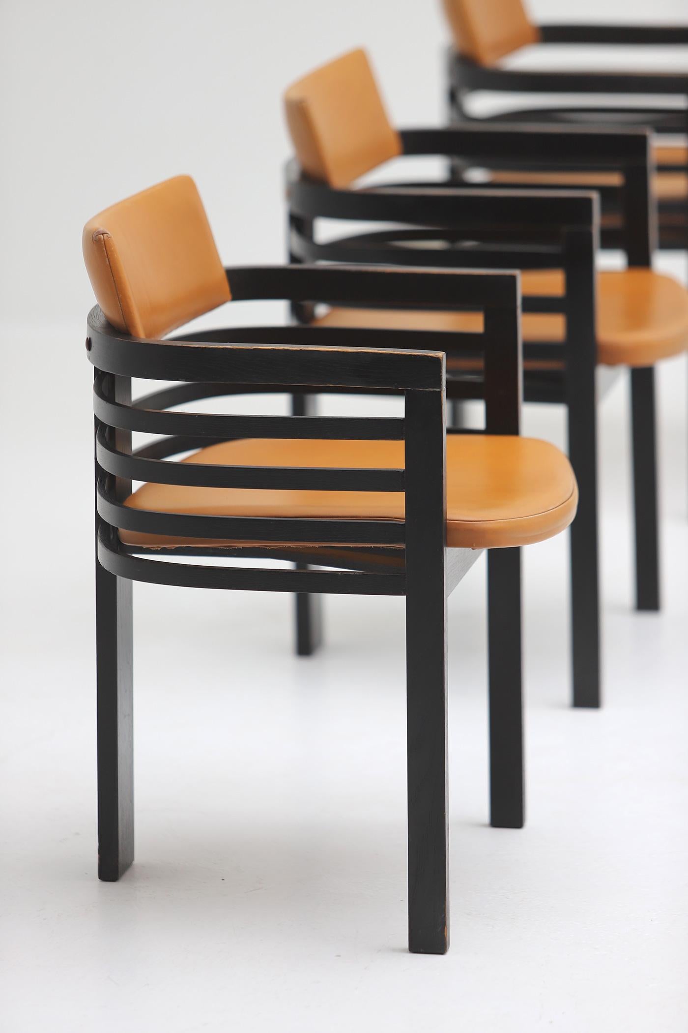 set of architectural dining chairs by Jean Batenburg for MI, Belgium 1970 For Sale 1