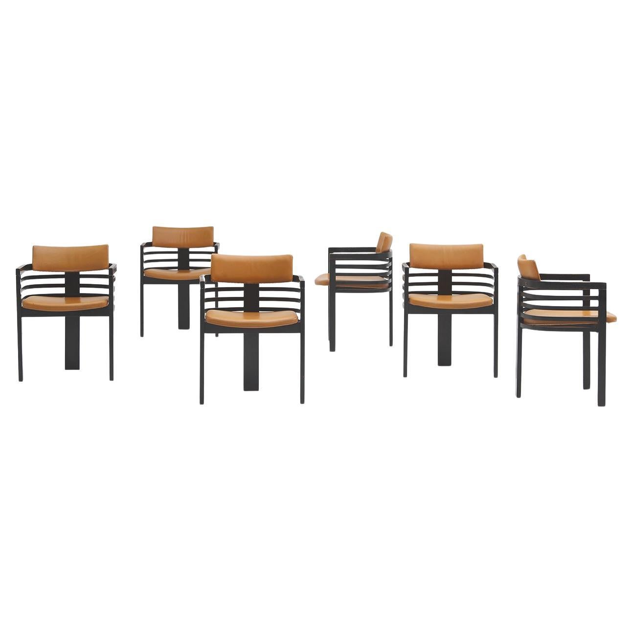 set of architectural dining chairs by Jean Batenburg for MI, Belgium 1970 For Sale