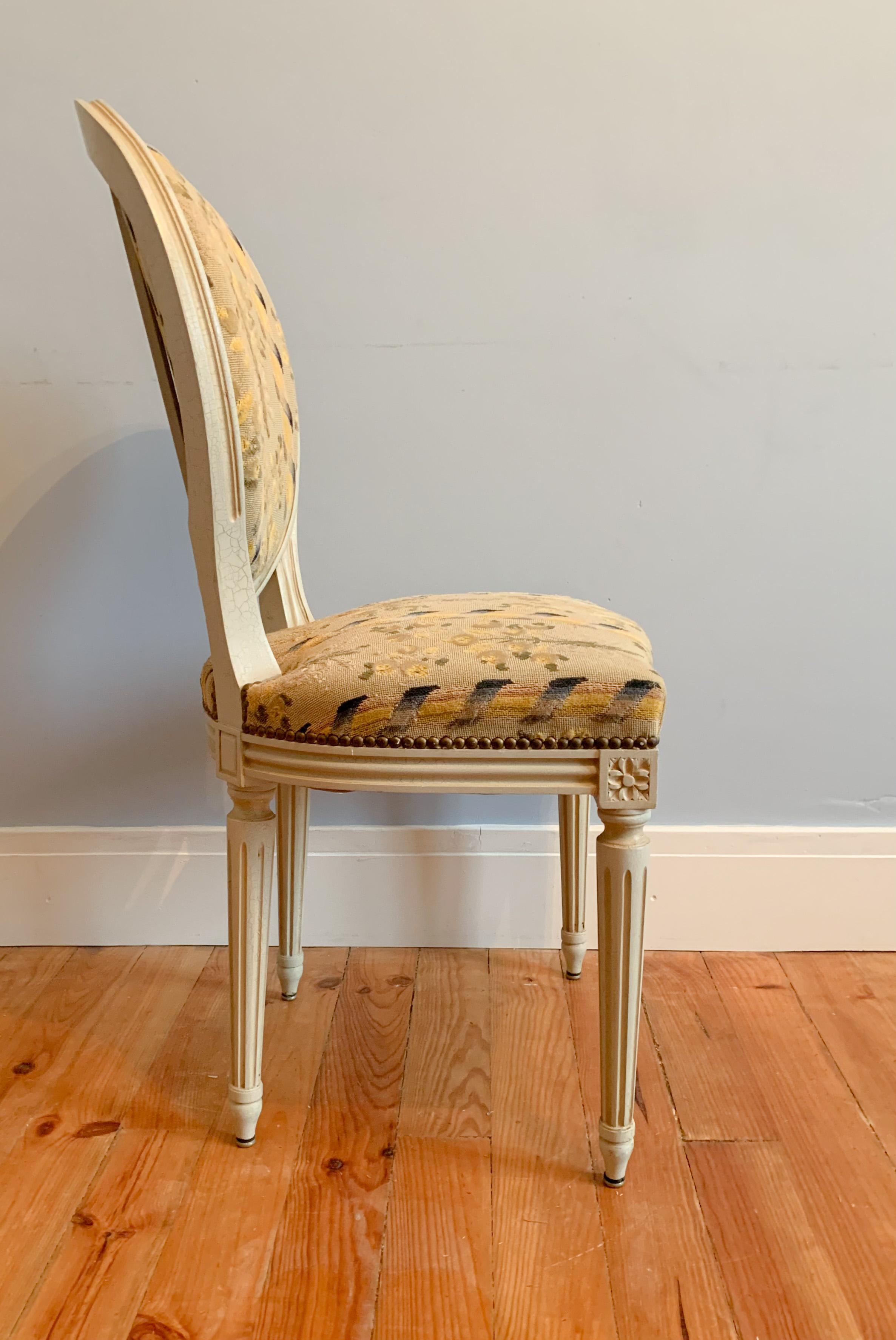 Set of Armchair Medaillon and His Chair in Lacquered Wood Louis XVI Style For Sale 7