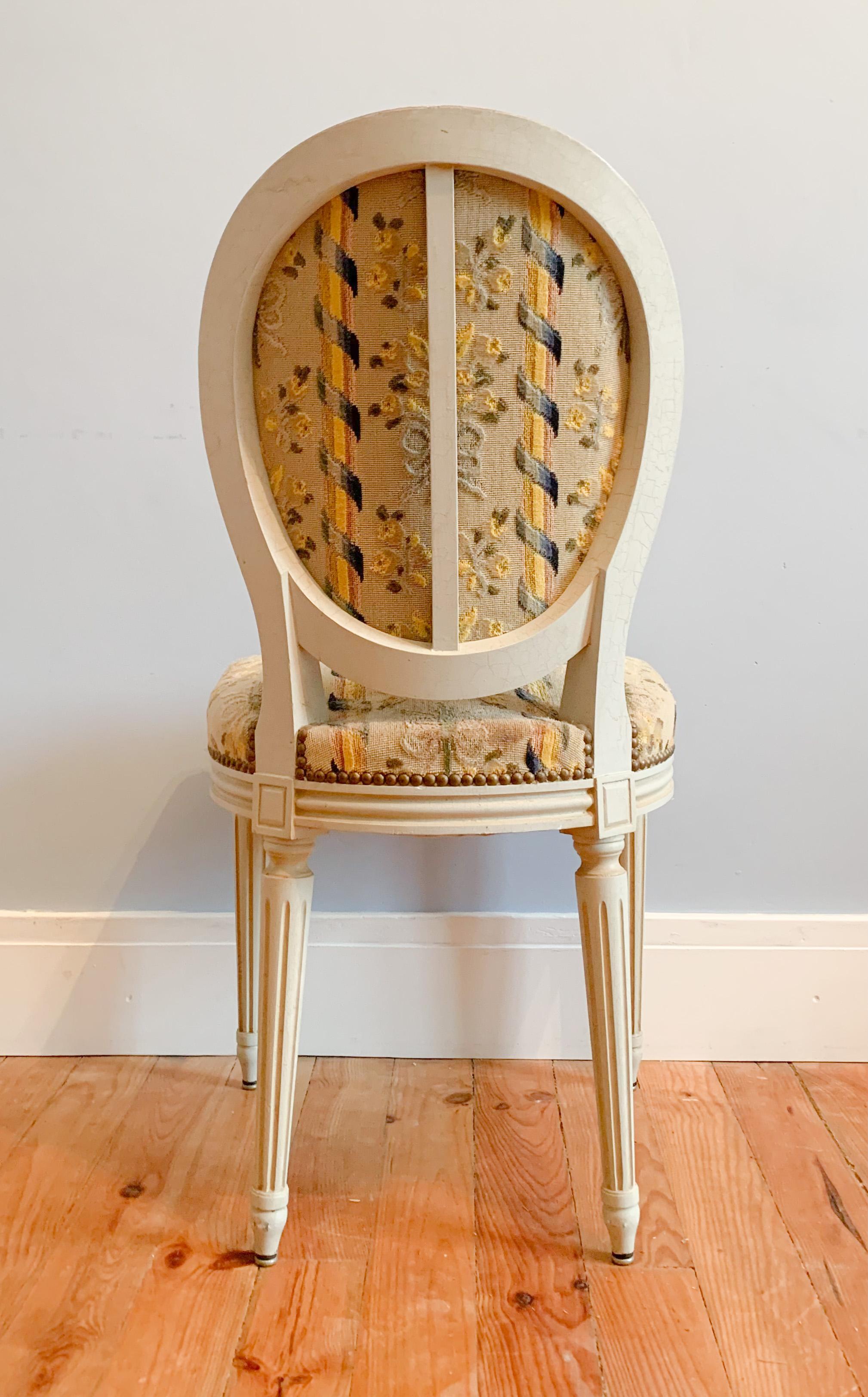 Set of Armchair Medaillon and His Chair in Lacquered Wood Louis XVI Style For Sale 12