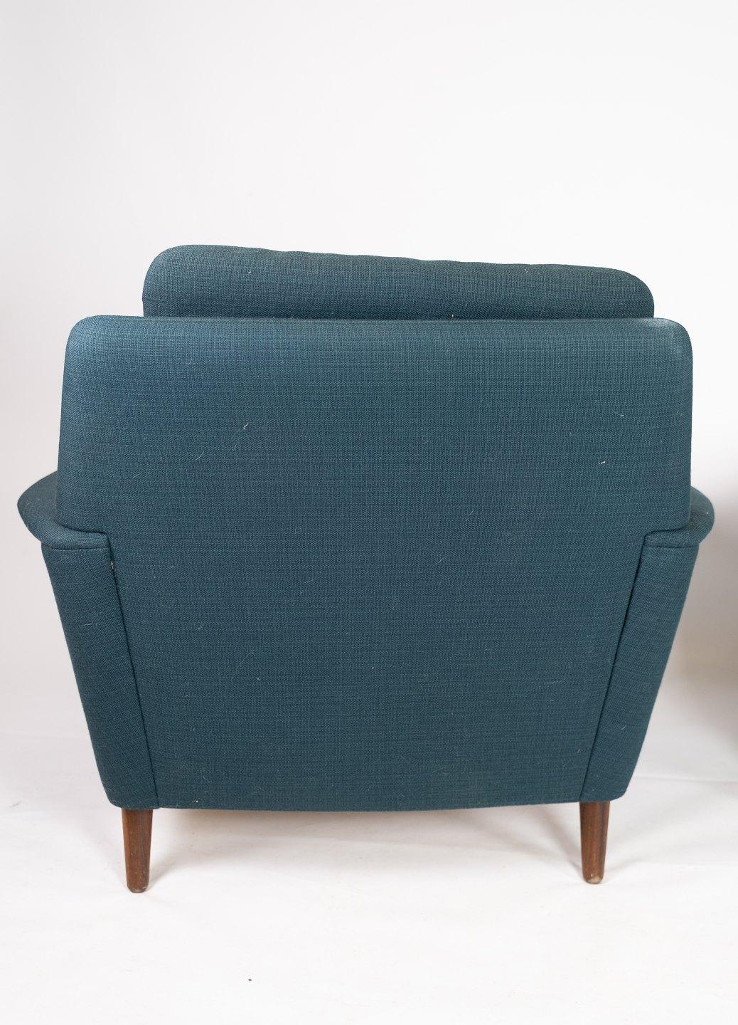 Set Of 2 Armchairs Made In Dark Turquoise Wool By Fritz Hansen From 1960s For Sale 1