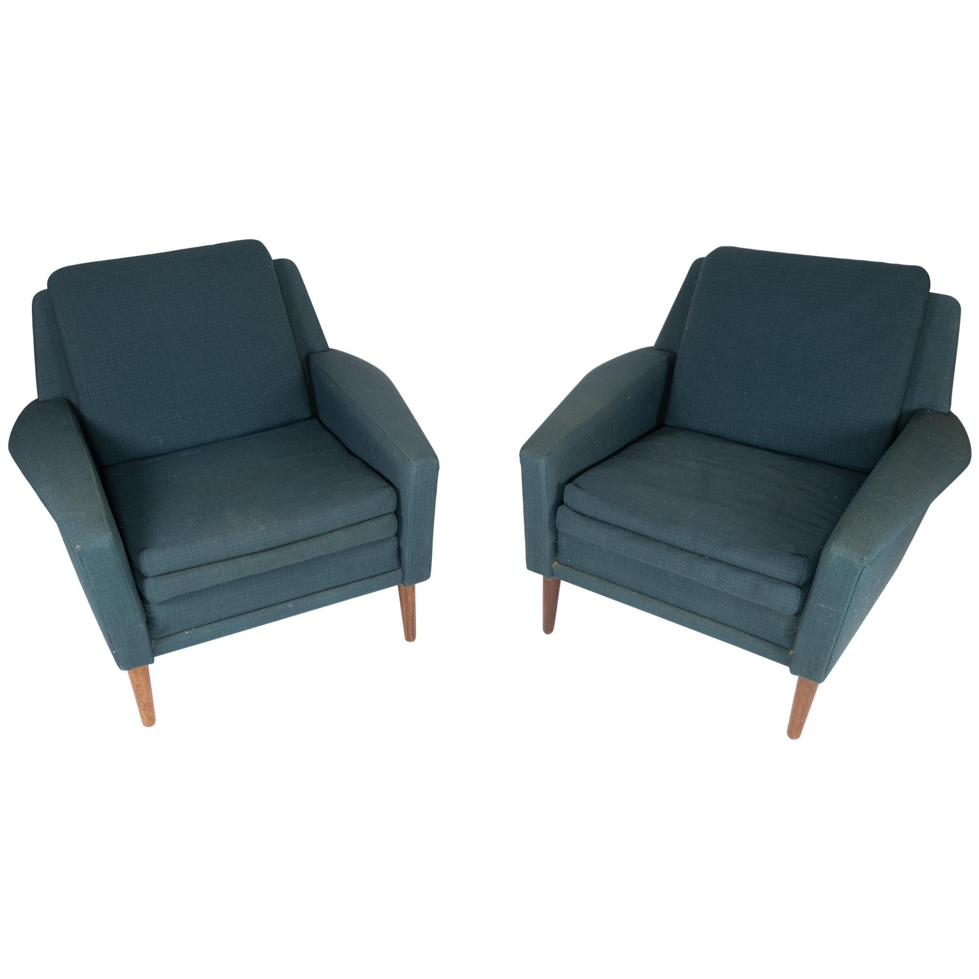 Set Of 2 Armchairs Made In Dark Turquoise Wool By Fritz Hansen From 1960s