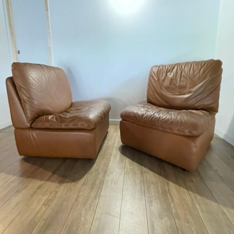 Sessel-Set aus Leder von Ligne Roset, 1980er Jahre 4