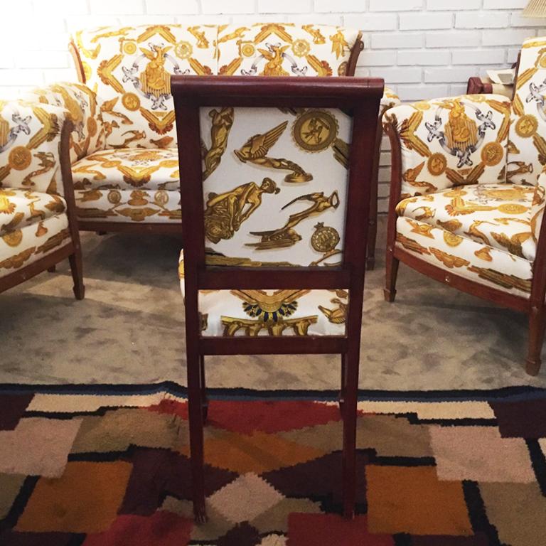 Set of Armchairs, Sofa and Chairs French 1930, covered with Hermès Scarves 7