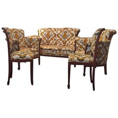 Set of Armchairs, Sofa and Chairs French 1930, covered with Hermès Scarves