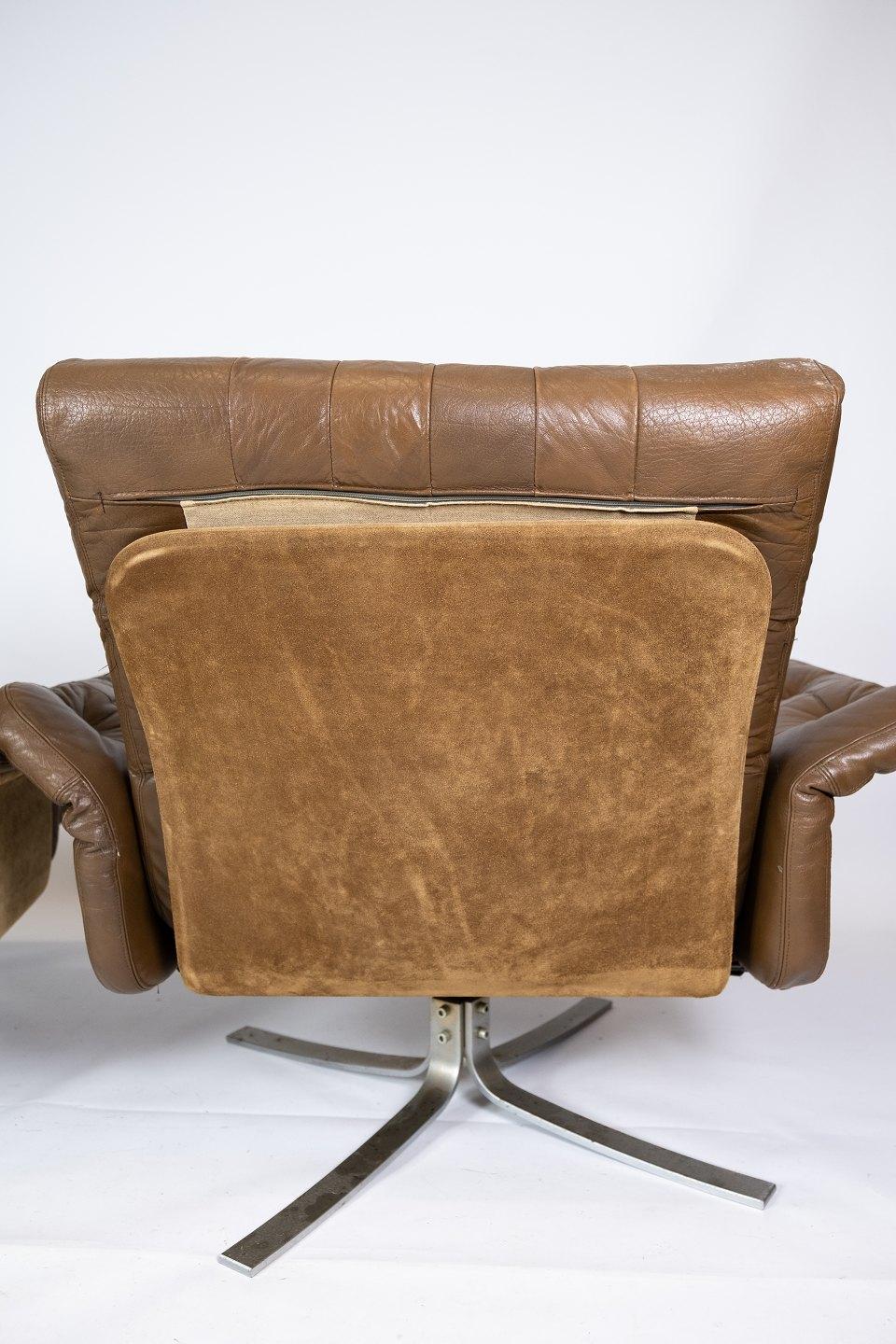 Set of Armchairs Upholstered with Brown Leather of Danish Design, 1970s In Good Condition In Lejre, DK