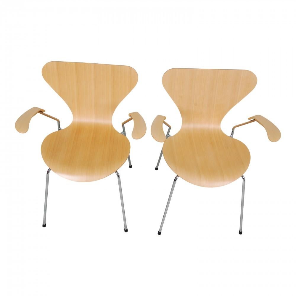 Mid-20th Century Set of Arne Jacobsen Seven Armchairs in Beech '6' For Sale