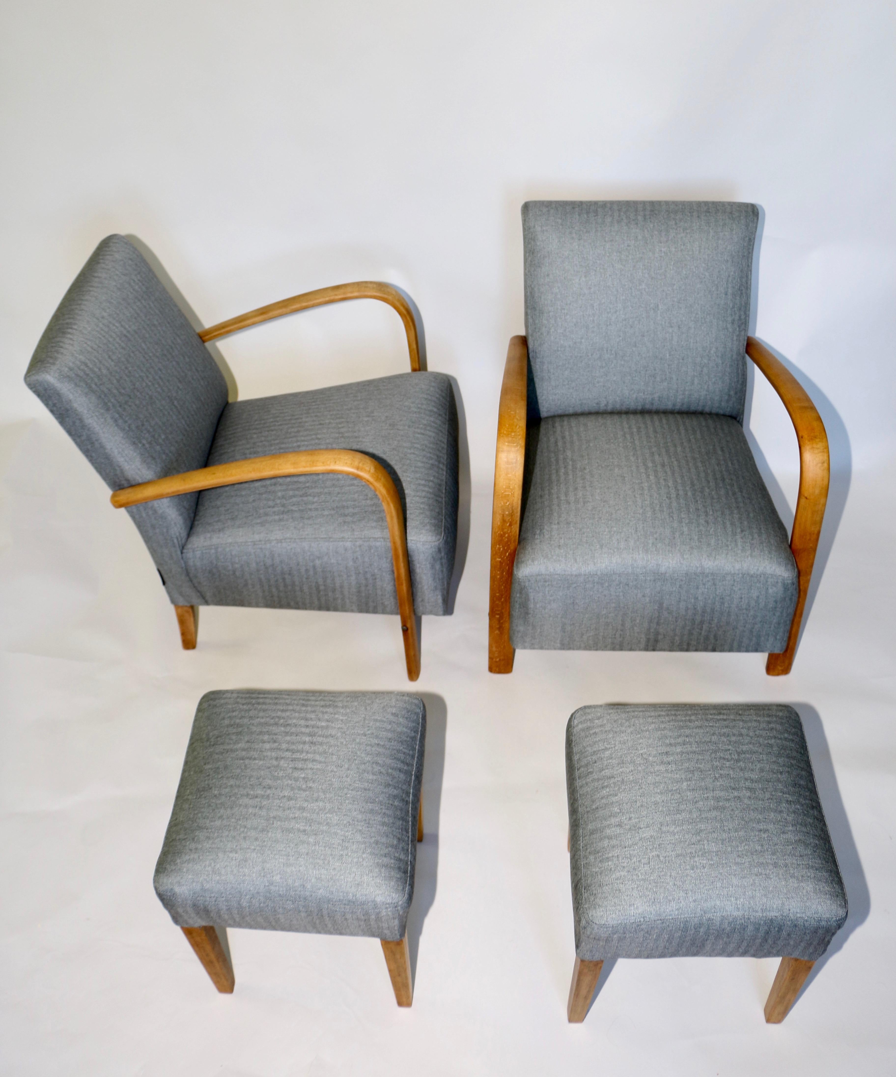 Set of Art Deco Armchair with Footrest Seat in Gray from 20th Century 10