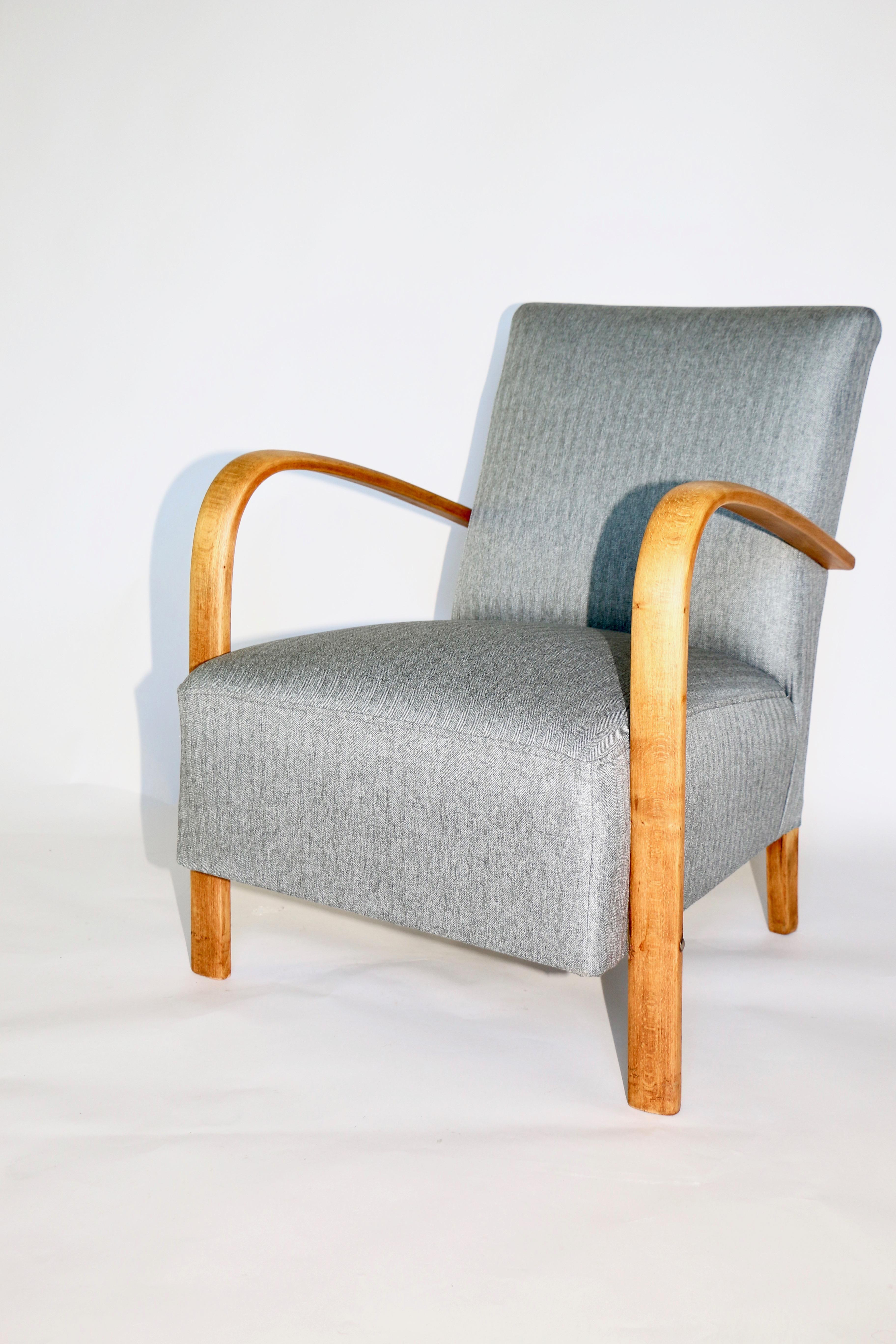 Mid-Century Modern Set of Art Deco Armchair with Footrest Seat in Gray from 20th Century