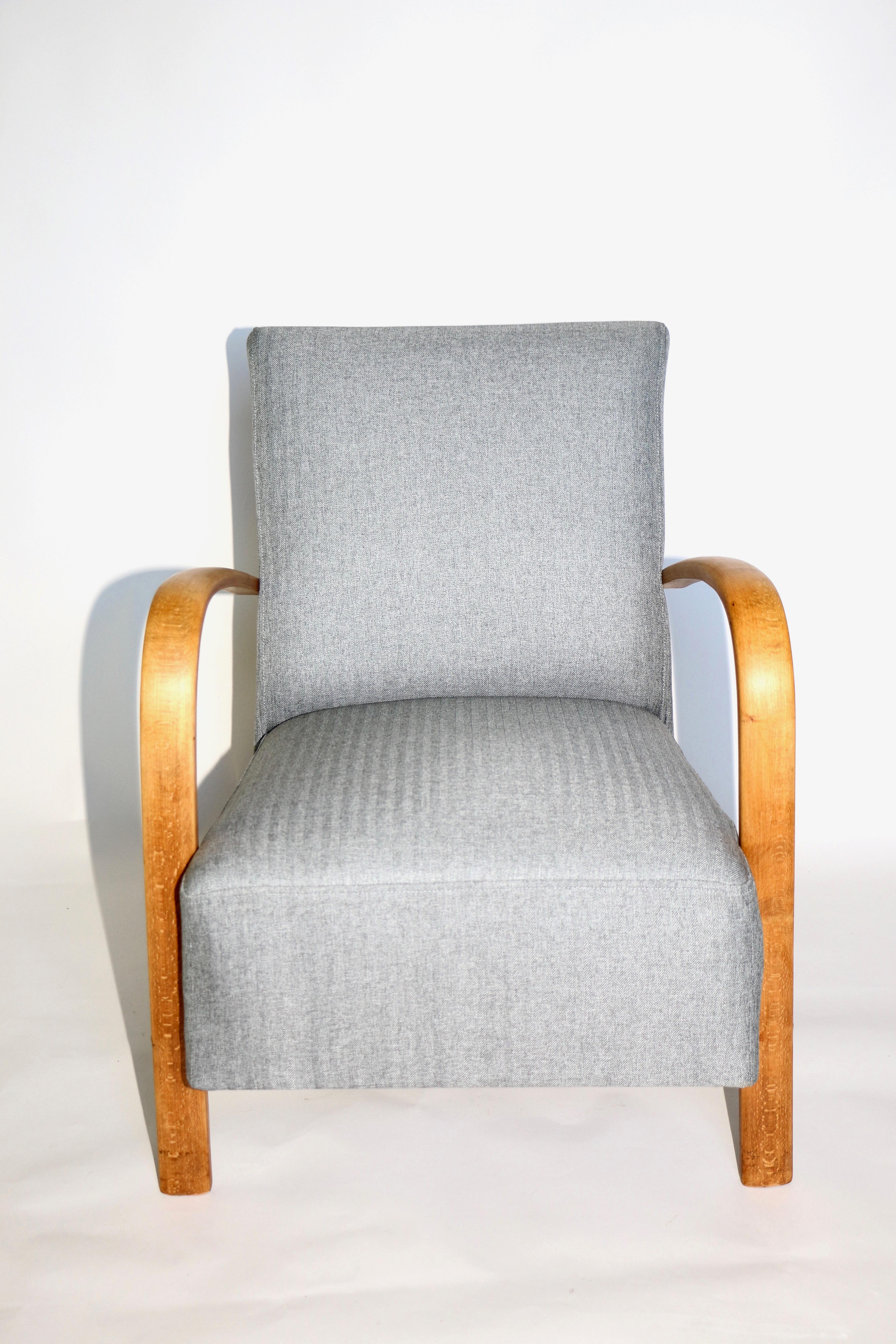 Set of Art Deco Armchair with Footrest Seat in Gray from 20th Century In Good Condition In Wroclaw, PL