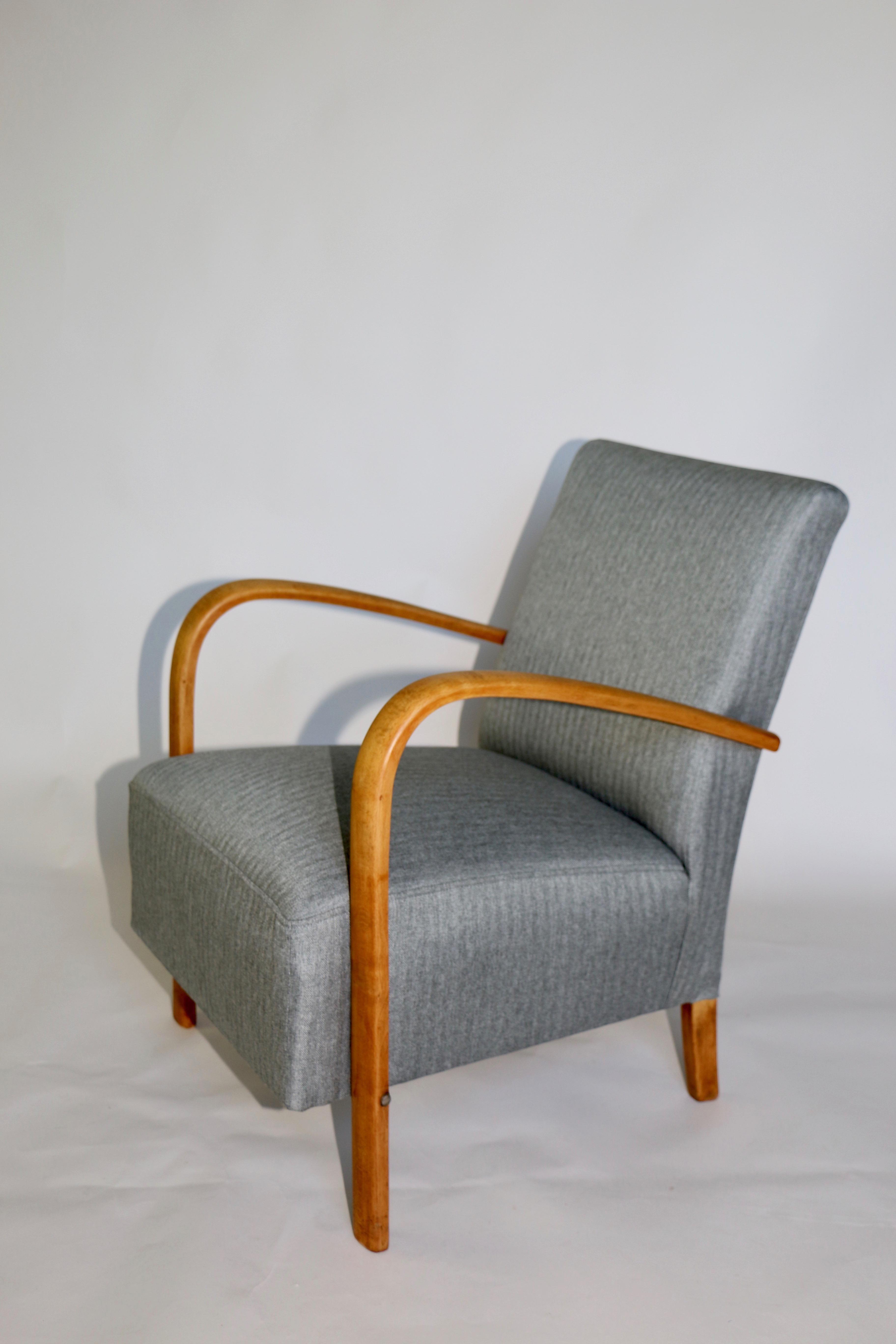 Velvet Set of Art Deco Armchair with Footrest Seat in Gray from 20th Century