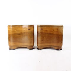 Set Of Art Deco Bedside Tables In Walnut, Czechoslovakia 1940s
