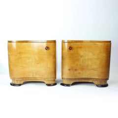 Set Of Art Deco Bedside Tables In Walnut, Czechoslovakia 1940s