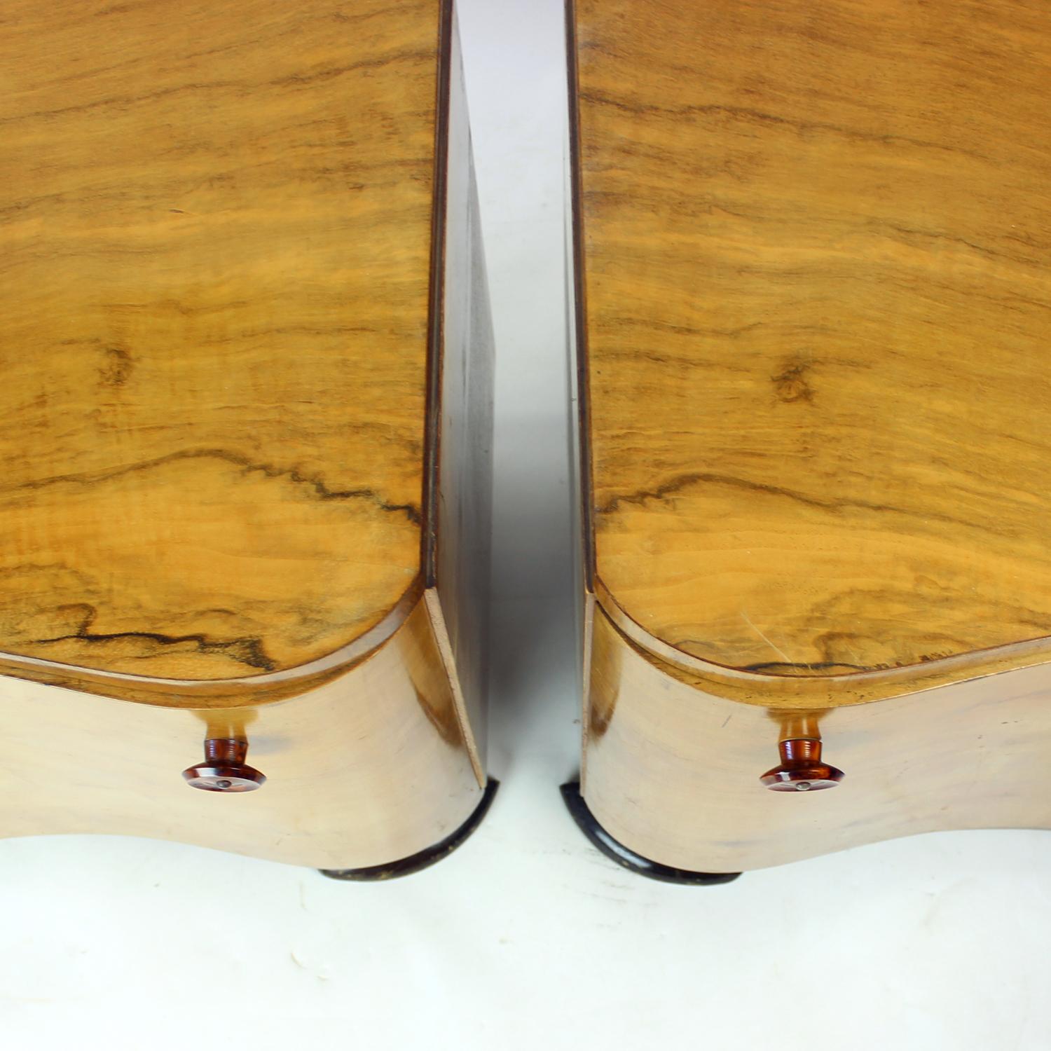 Set Of Art Deco Bedside Tables In Walnut, Czechoslovakia 1940s 1