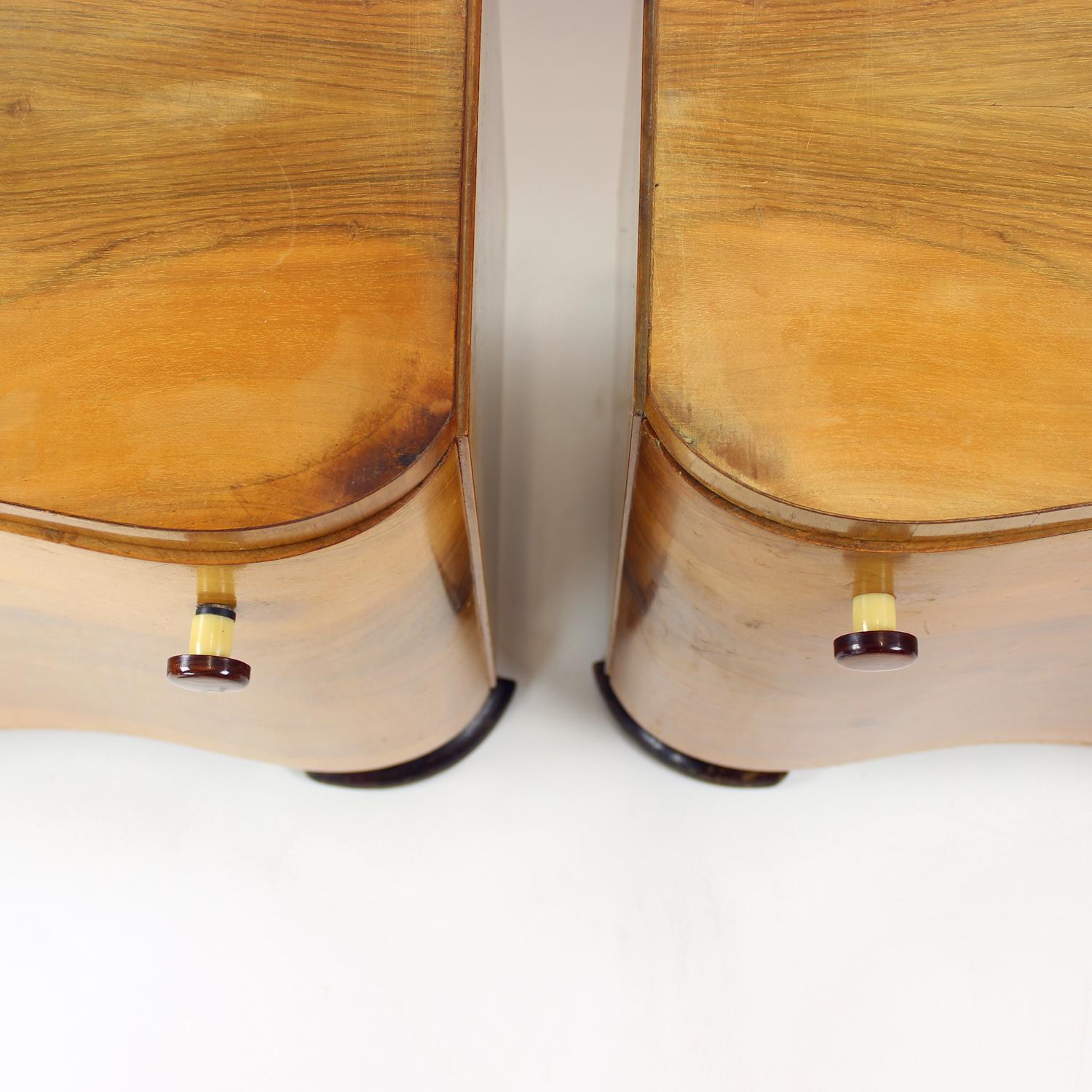 Set Of Art Deco Bedside Tables In Walnut, Czechoslovakia 1940s 1