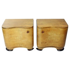 Set Of Art Deco Bedside Tables In Walnut, Czechoslovakia 1940s