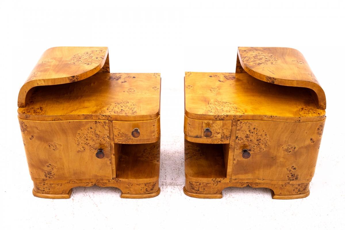 Polonais Ensemble de tables de chevet Art déco, Pologne, milieu du XXe siècle. en vente