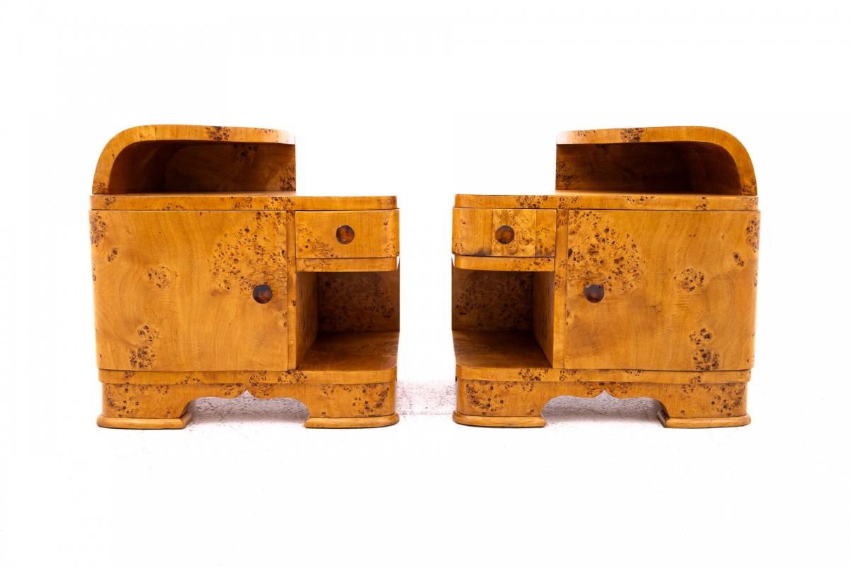 Ensemble de tables de chevet Art déco, Pologne, milieu du XXe siècle. Bon état - En vente à Chorzów, PL