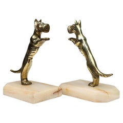 Set of Art Deco bookends in copper with marble base, France 1930s