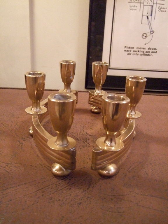 Set of Art Deco Brass Candleholders For Sale 2