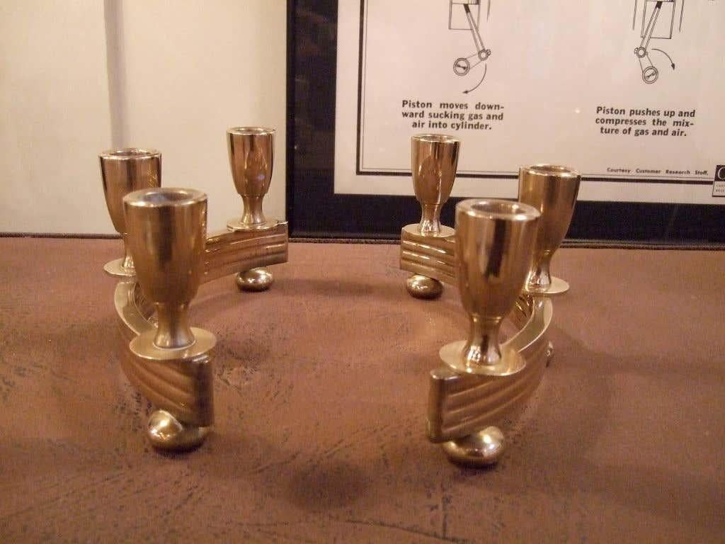 Set of Art Deco Brass Candleholders For Sale 3
