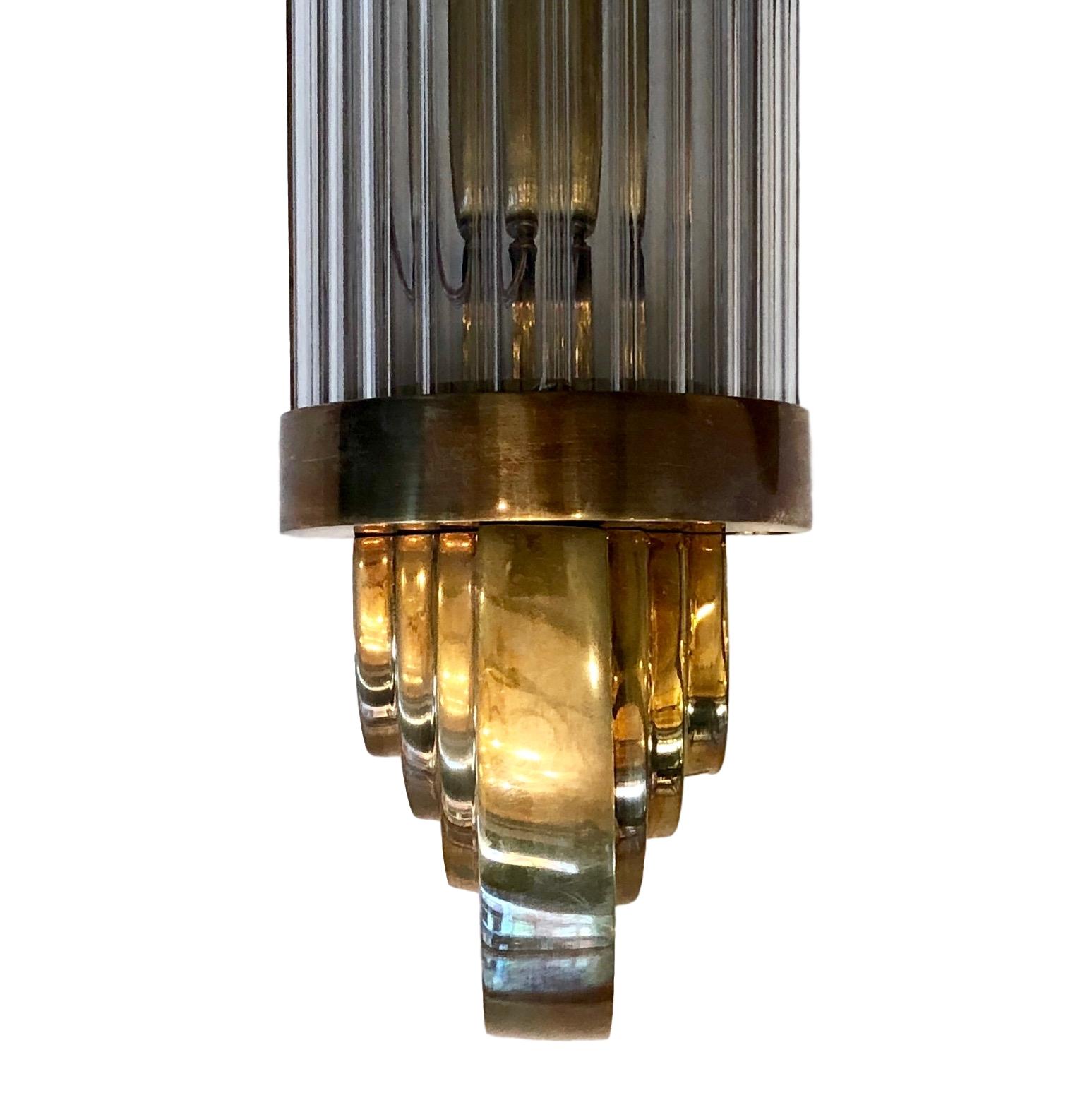 Mid-20th Century Set of Art Deco Bronze and Glass Rod Sconces, Sold in Pairs