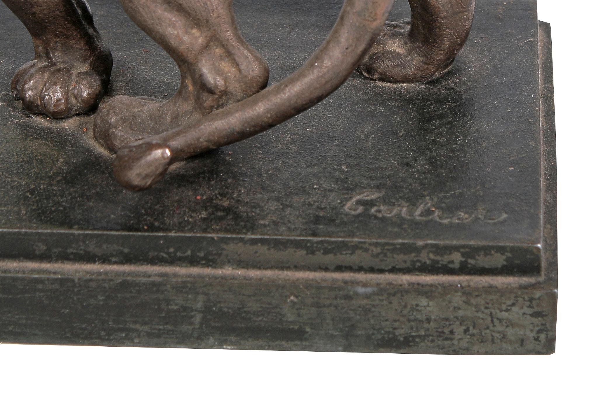 Early 20th Century Set of Art Déco Bronze and Marble Lions Couple Bookends by Émile Carlier, France For Sale