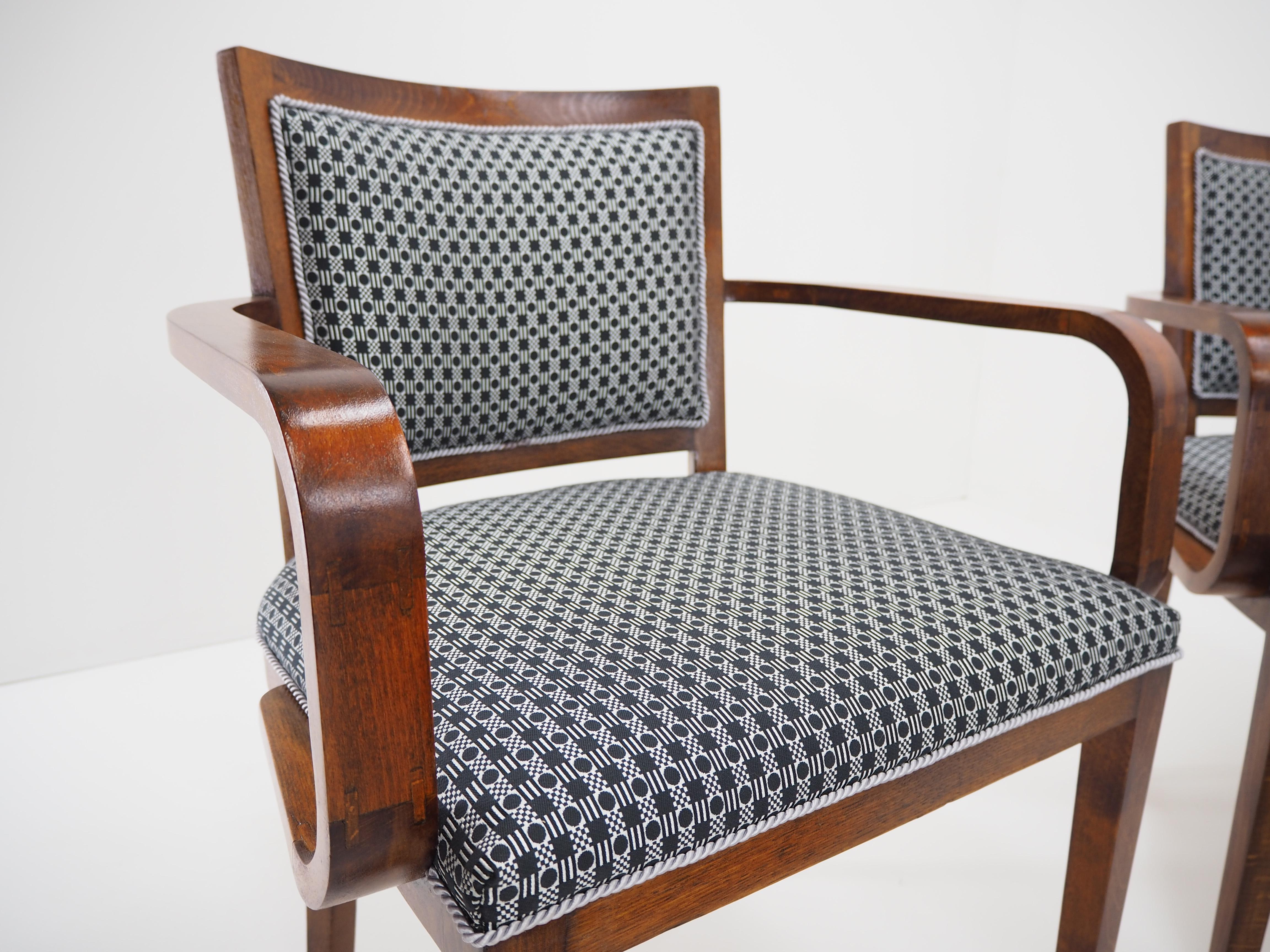 Fabric Set of Art Deco Chairs and Armchair, by Tatra Pravenec, Czechoslovakia, 1930s