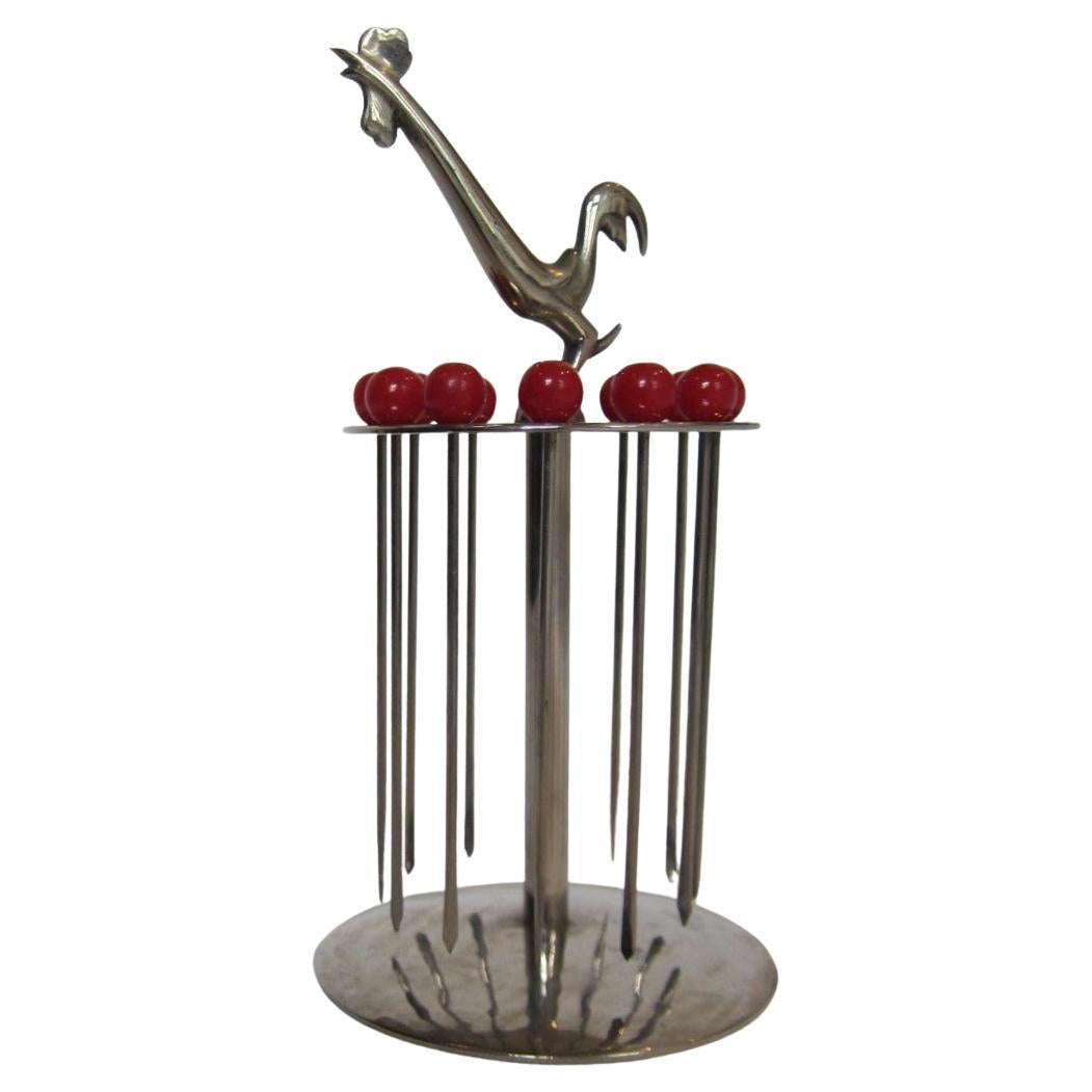 Juego de brochetas de cóctel art déco con mango de gallo "Hagenauer" en venta