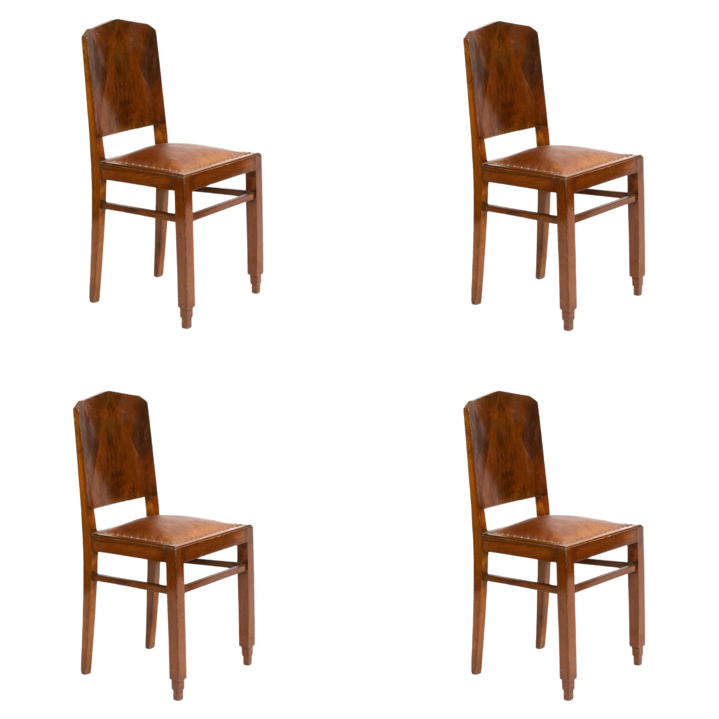 Set of 4 Art Deco Walnut Chairs  20th Century For Sale