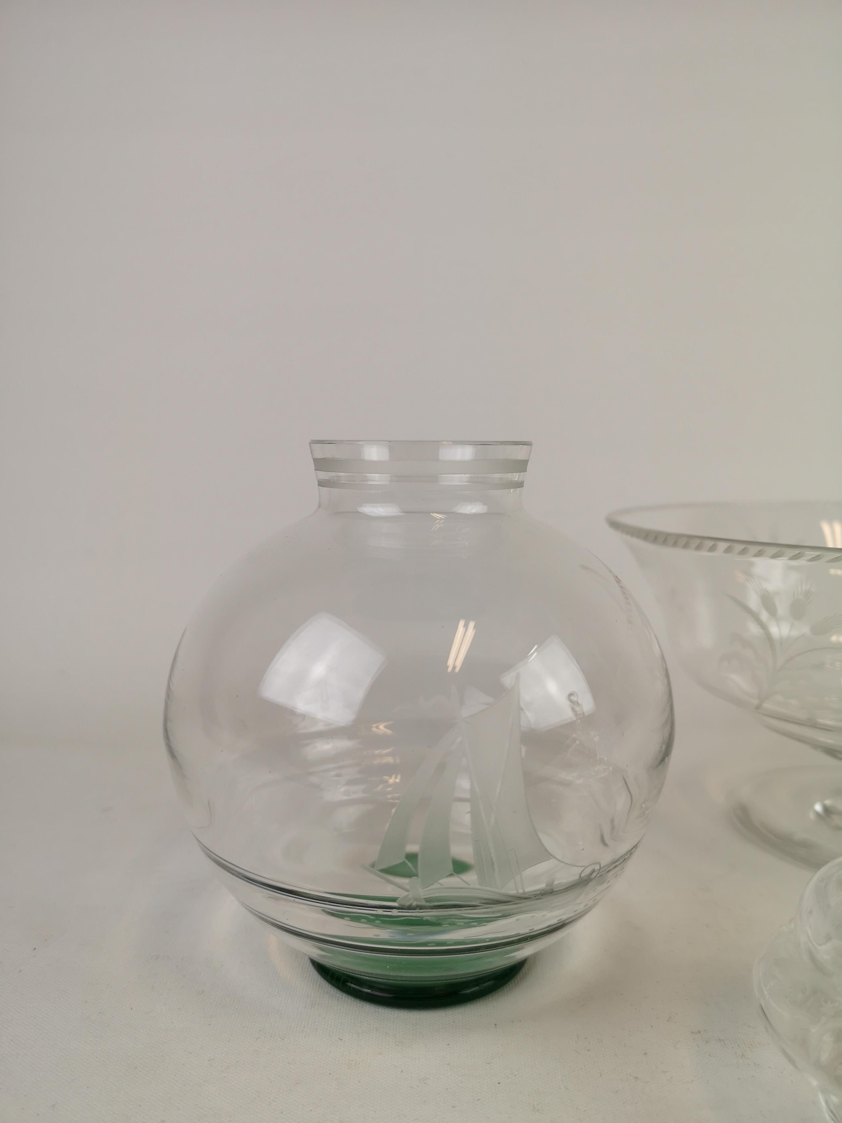 Verre d'art Ensemble de verres Art déco conçus par Edward Hald, Suède, années 1930