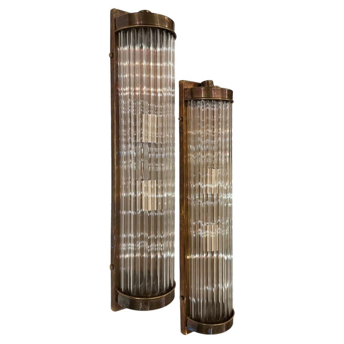 Set von Art-Déco-Glasstab-Wandleuchtern, verkauft in Paaren