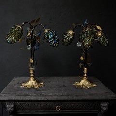 Set of Art Deco Italian Table Lamp Shades with Three Large Murano Glass Grapes