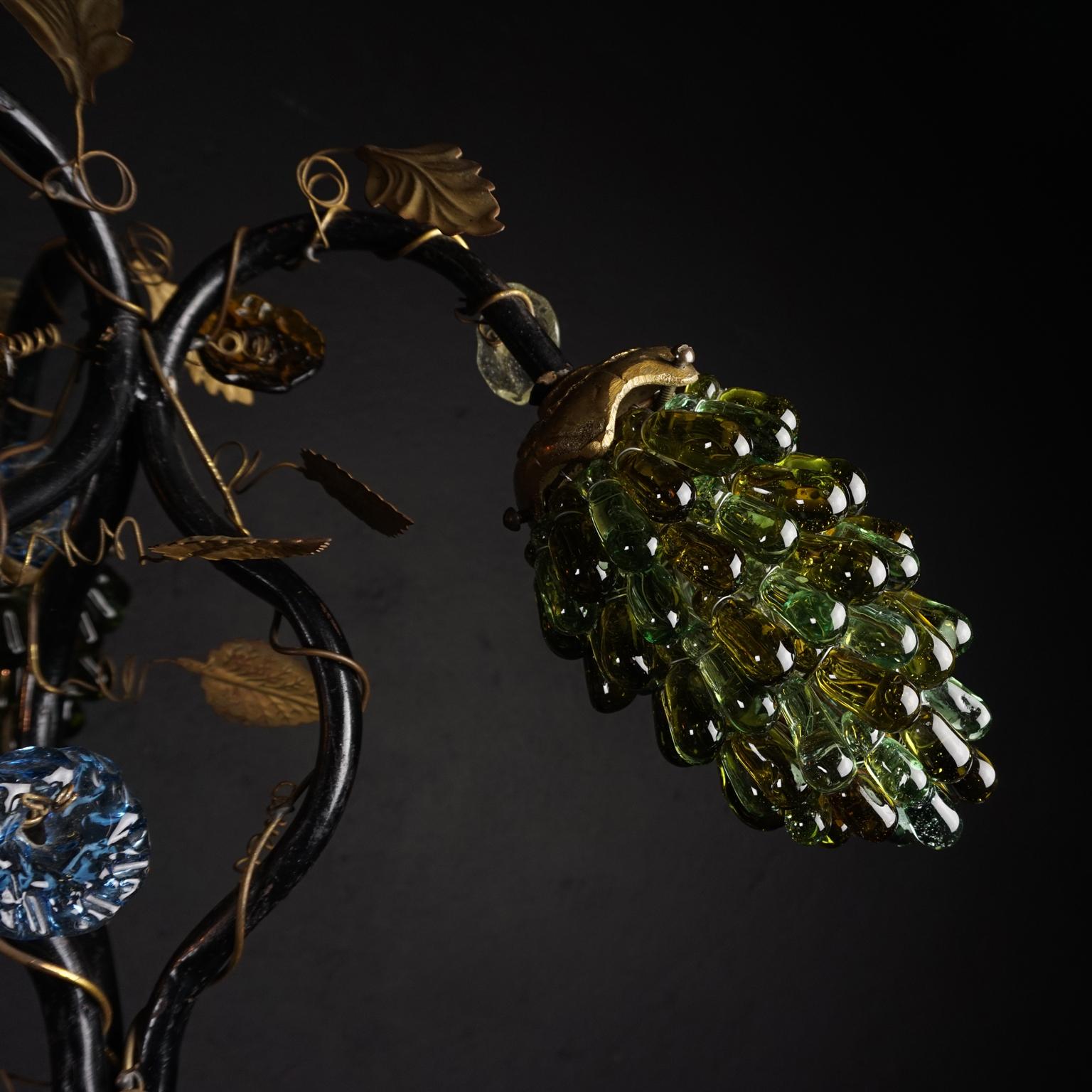 20th Century Set of Art Deco Italian Table Lamp Shades with Three Large Murano Glass Grapes