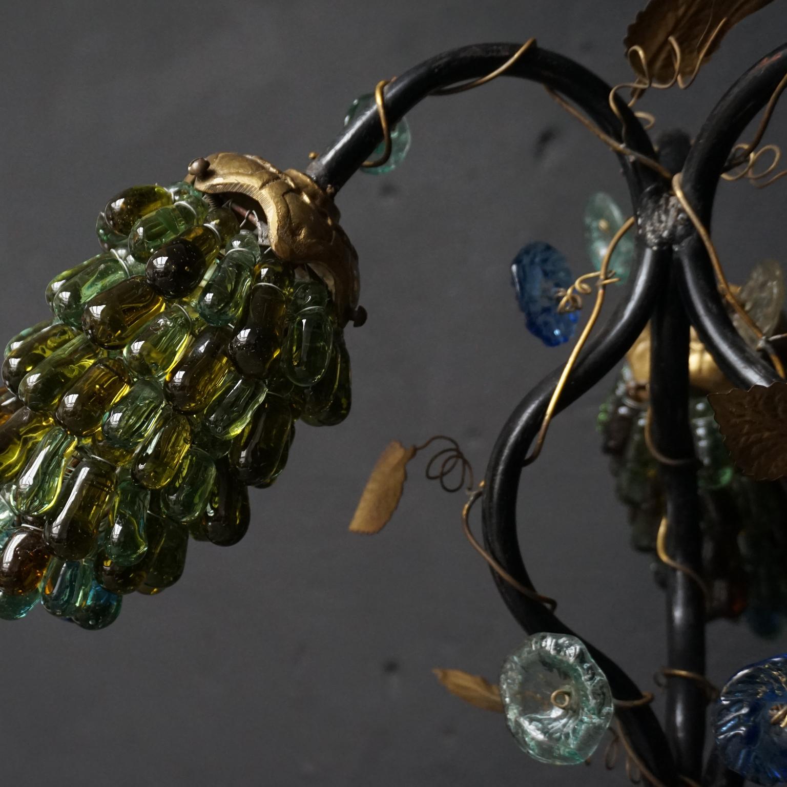 Set of Art Deco Italian Table Lamp Shades with Three Large Murano Glass Grapes 4