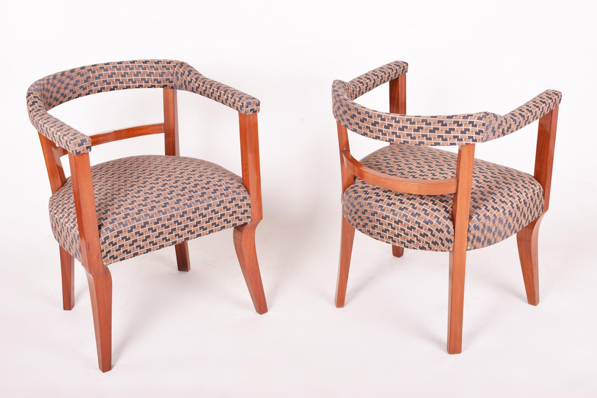 20ième siècle Ensemble de fauteuils Art Déco en acajou, 4 pièces, Autriche-Vienna, nouveau tissu d'ameublement, années 1920 en vente
