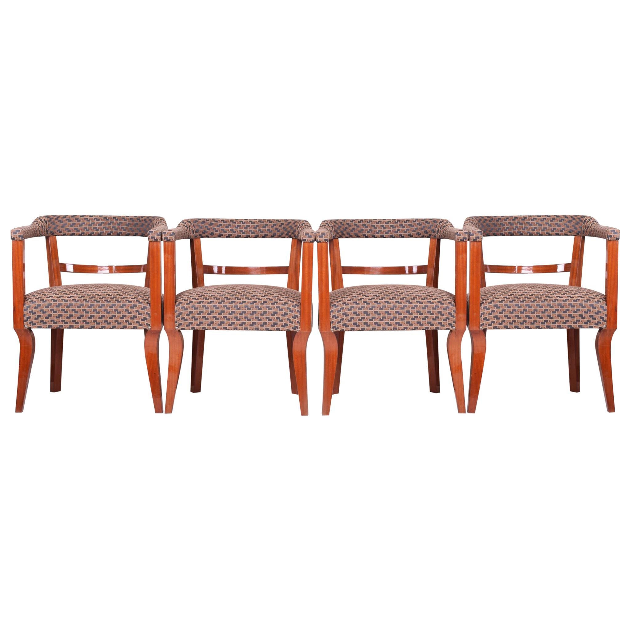 Set of Art Deco Mahogany Armchairs, 4 Pcs, Austria-Vienna, New Upholstery, 1920s For Sale