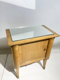 Pair of Art Deco Nightstands with Parquetry Doors & Brass Sabots, 1940s