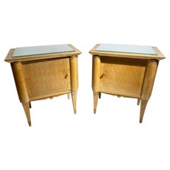 Pair of Art Deco Nightstands with Parquetry Doors & Brass Sabots, 1940s