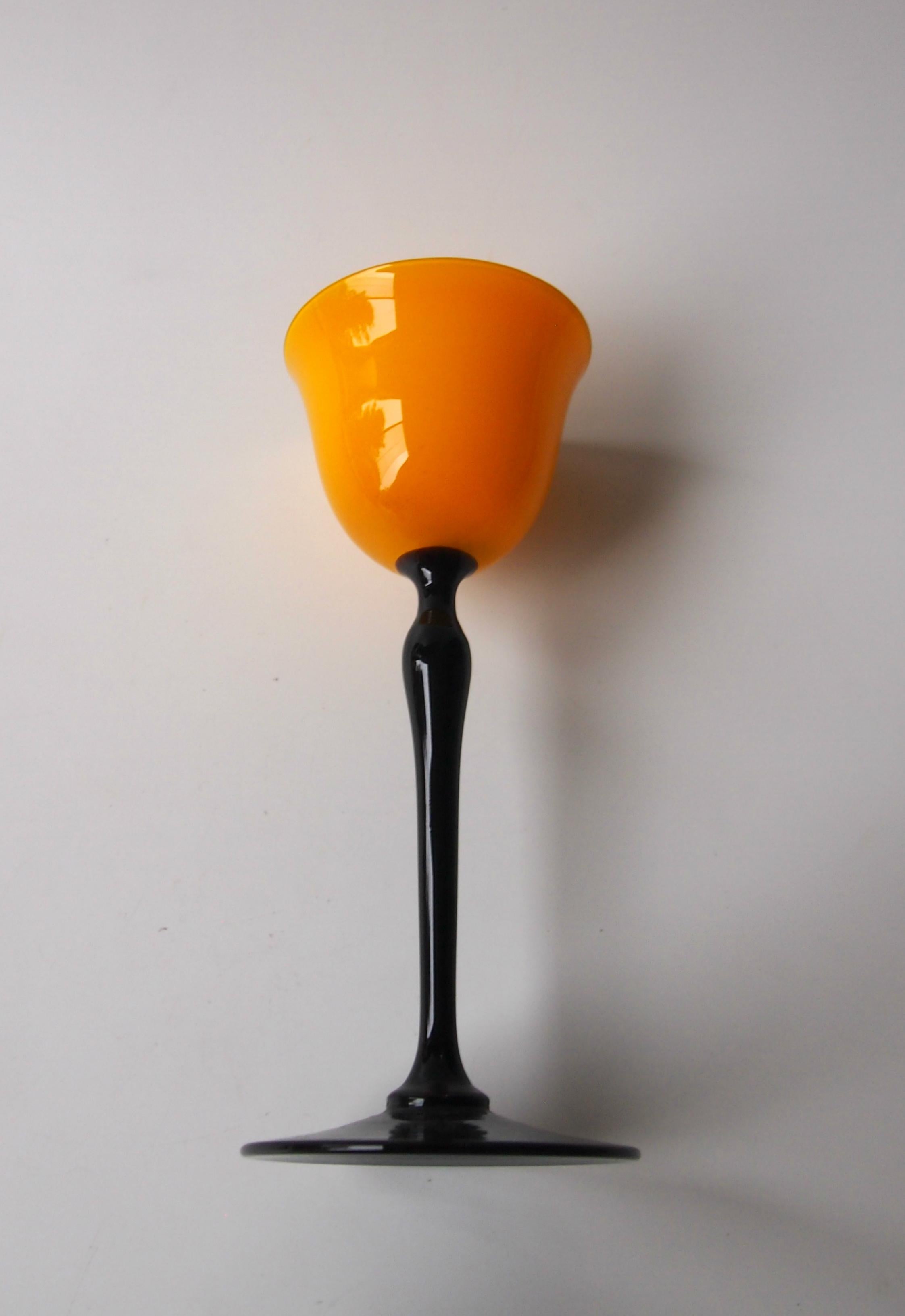Art Glass Set of Bohemian Art Deco Orange and Black 'Tango' Glasses by Harrach