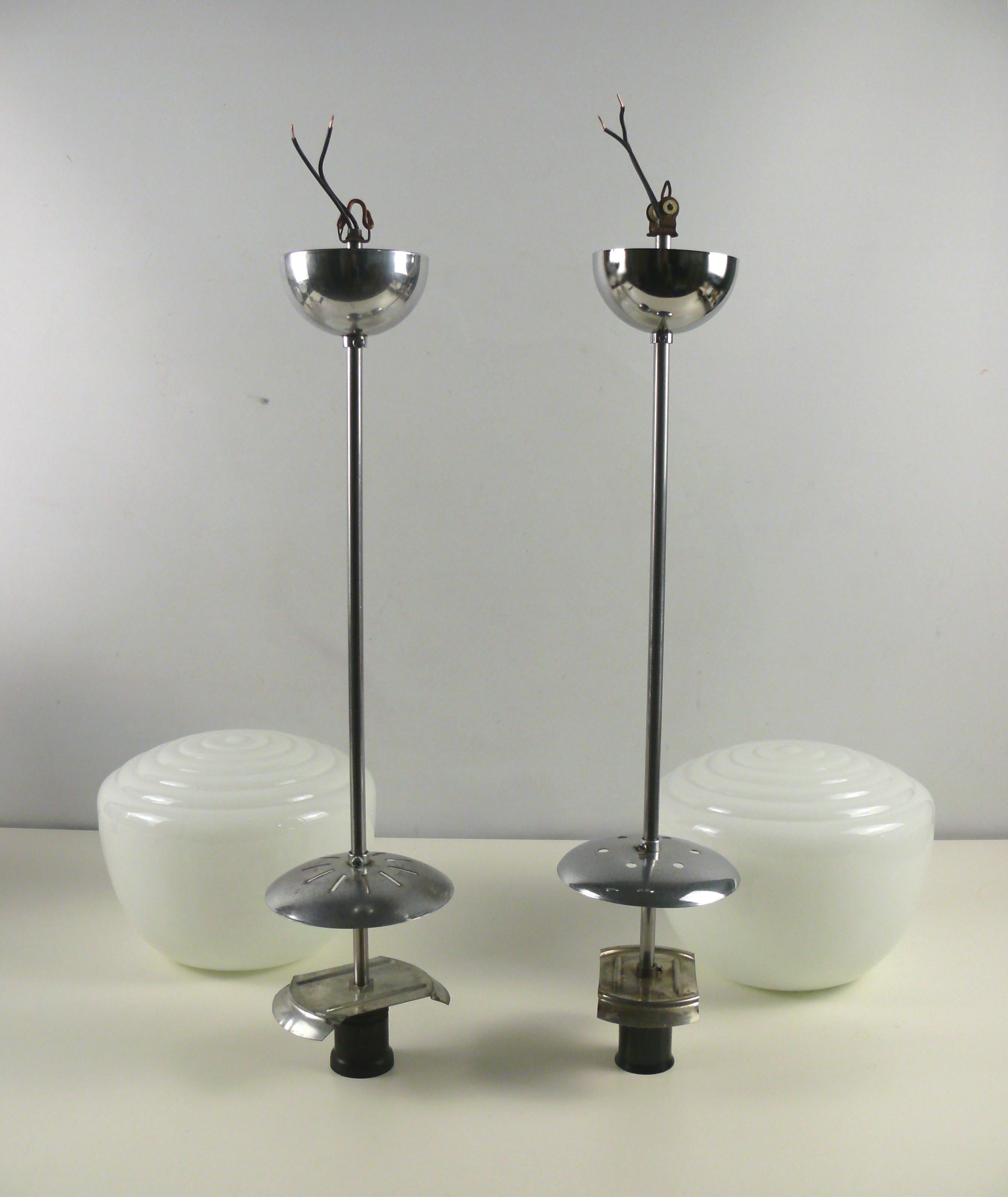 Set of Art Déco Pendant Lights With Opaline Glass, 1930s, Bauhaus Style 3