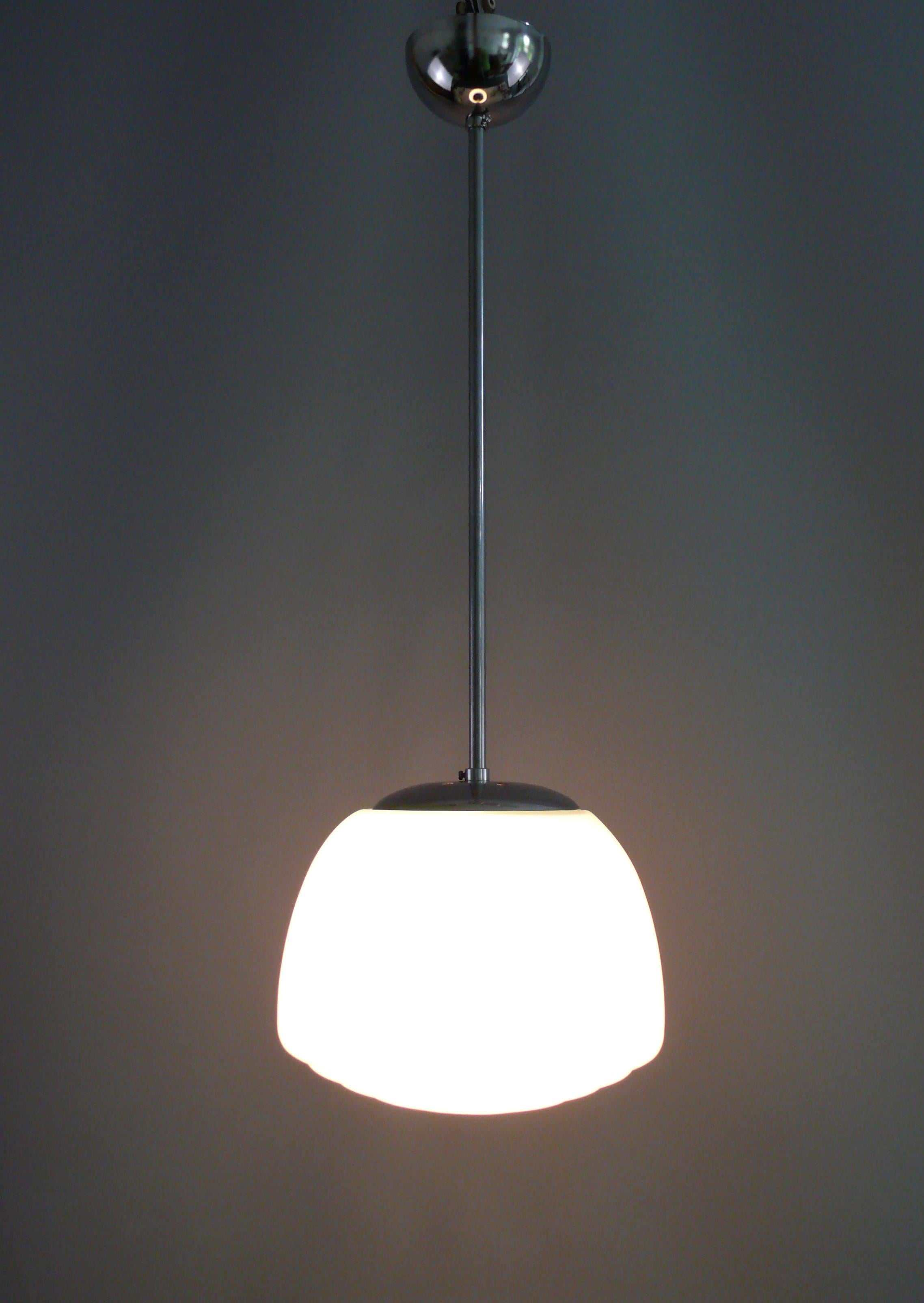 Set of Art Déco Pendant Lights With Opaline Glass, 1930s, Bauhaus Style In Good Condition In Schwerin, MV