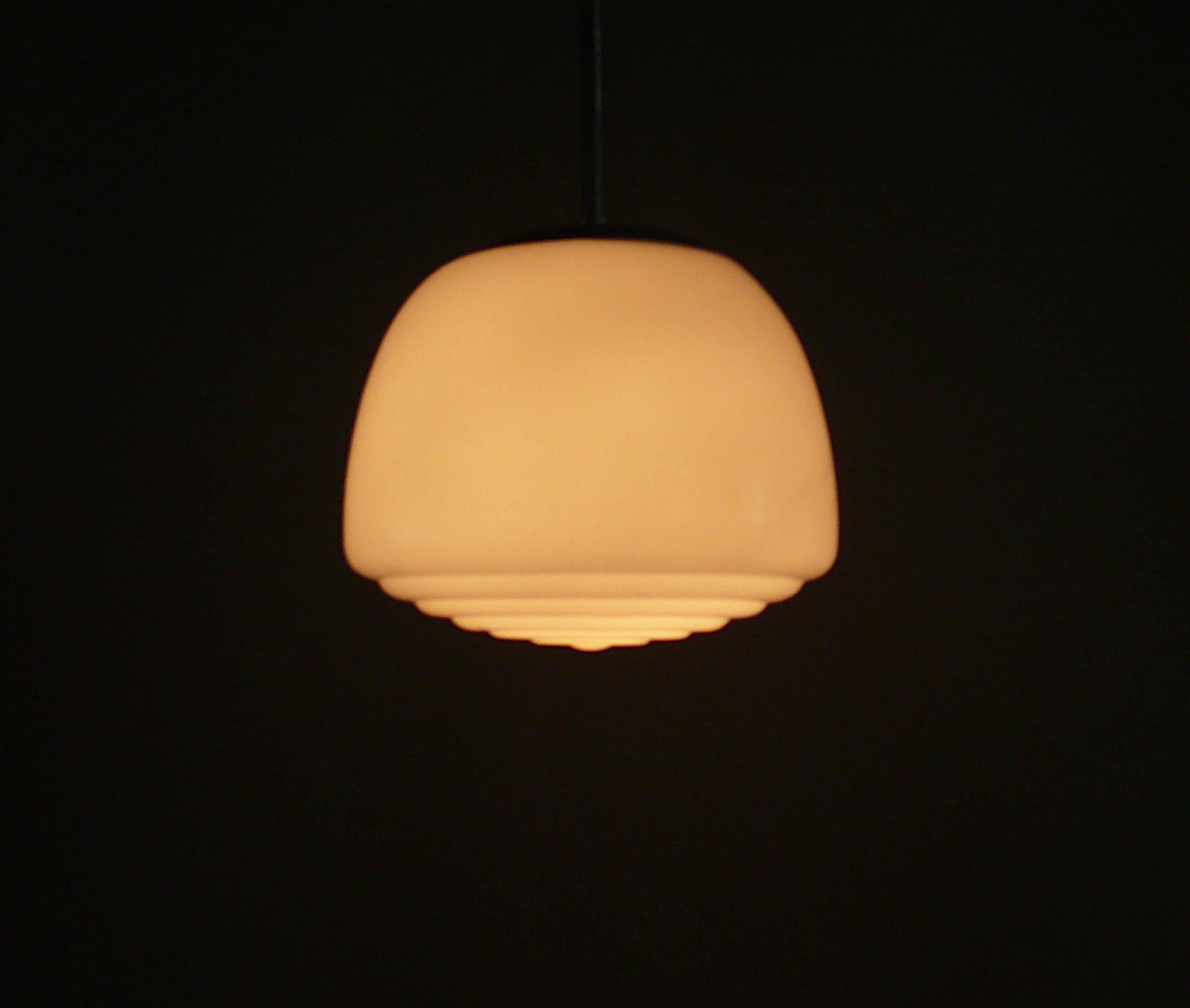 Set of Art Déco Pendant Lights With Opaline Glass, 1930s, Bauhaus Style 2