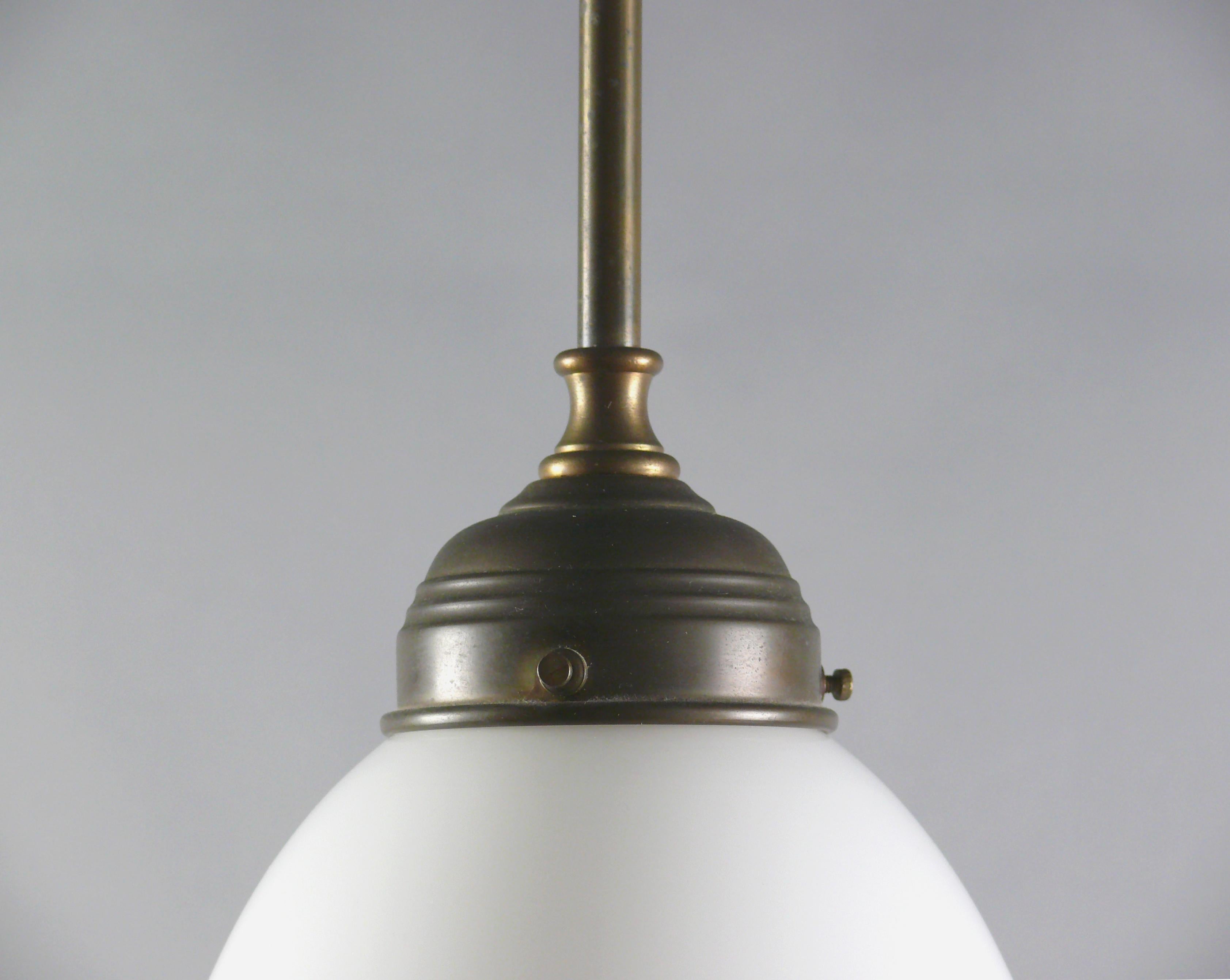Late 20th Century Set of Art Déco Pendant Lights With Opaline Glass, vintage For Sale